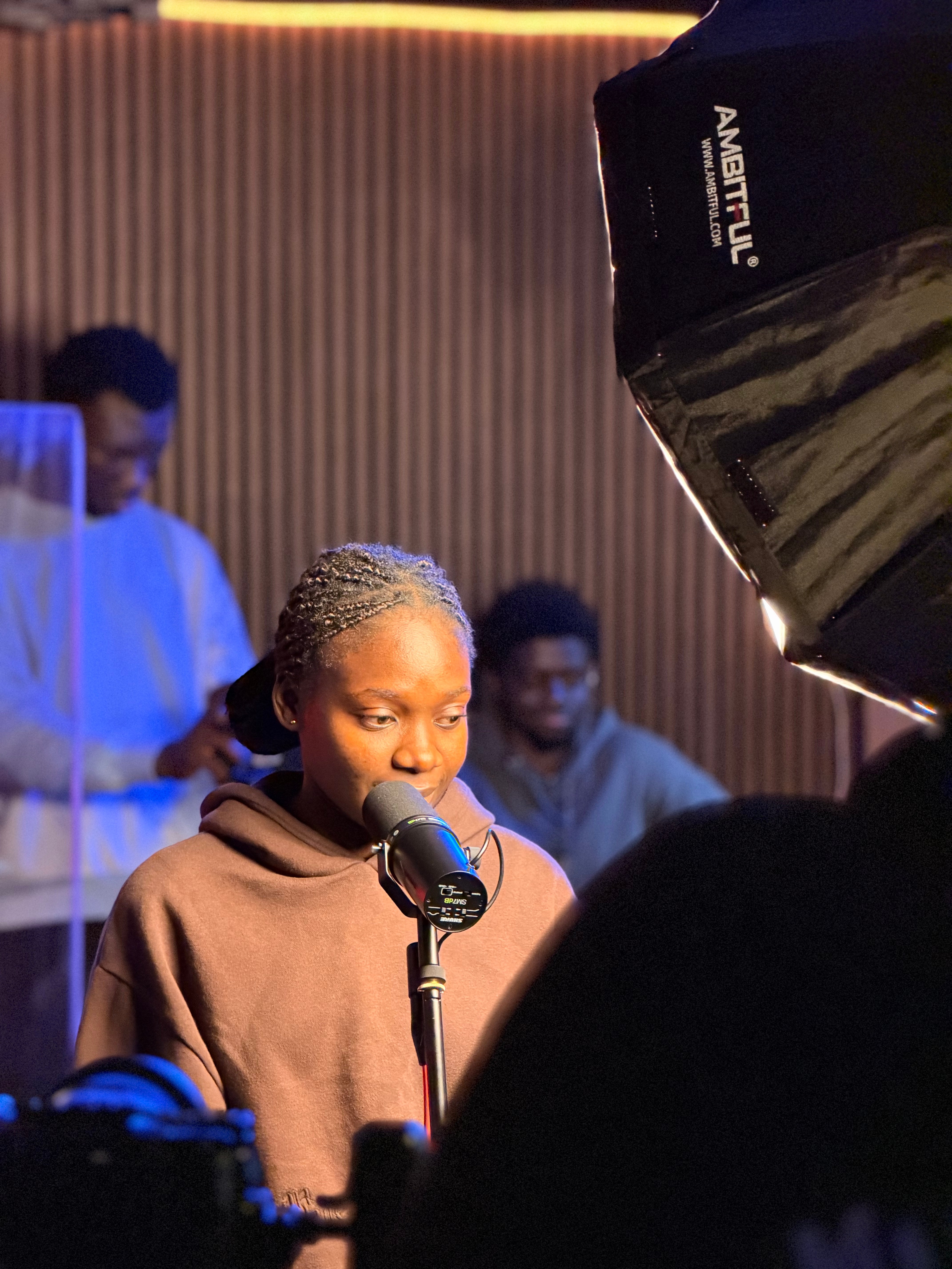 Artist at microphone